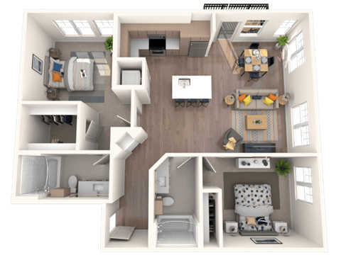 Floor plan for 2 beds, 2 baths, 1100 sqft